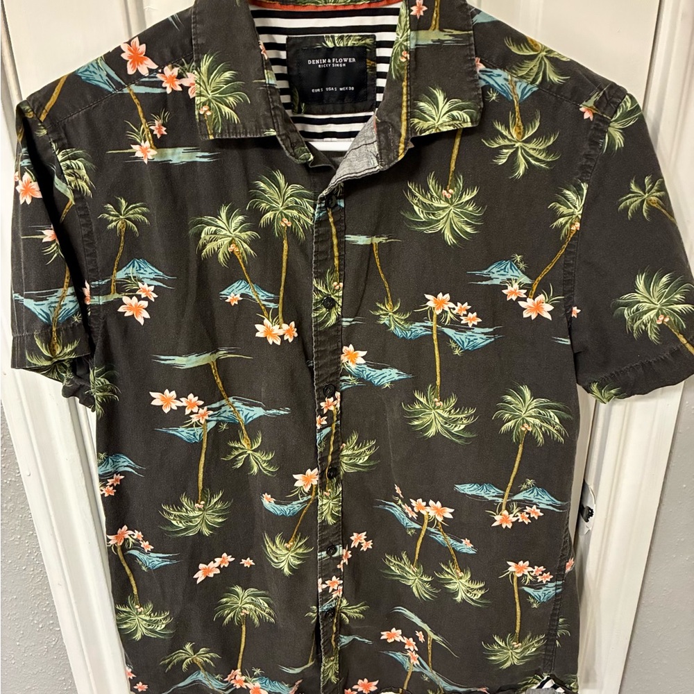 Denim & Flower Tropical Print Men's Shirt - Black